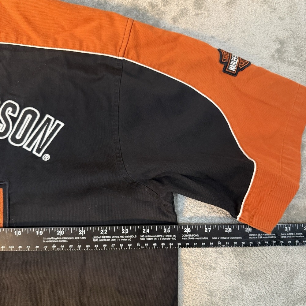 Harley Davidson Button Down Shirt Mens XL Black Orange Short Sleeve Logo - Picture 7 of 8